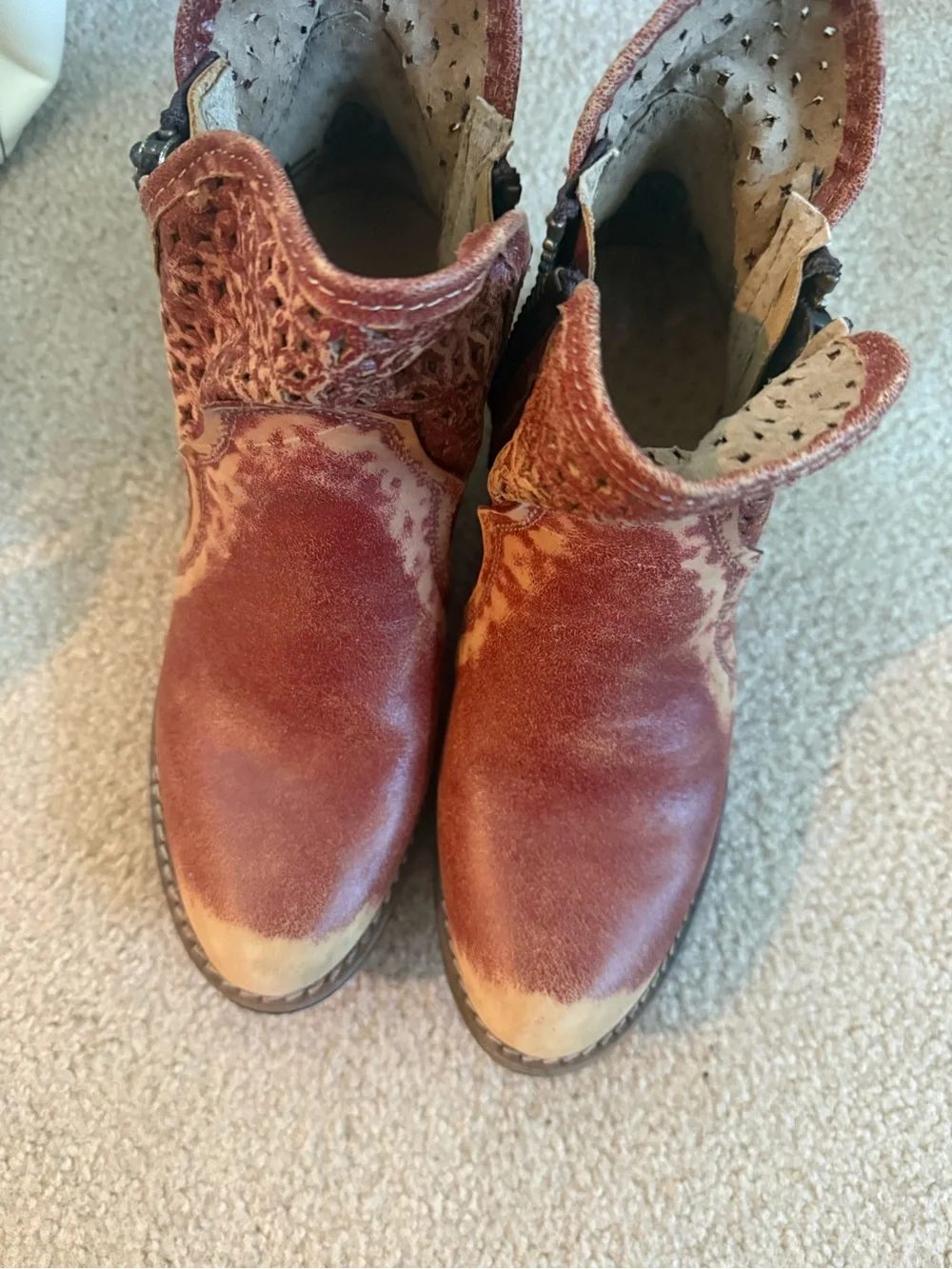 Women's Rustic Distressed Red Brown Ankle Boots